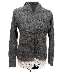 Abercrombie Kids sz 15/16 Grey w ivory lace hem long sleeve hooded knit sweater